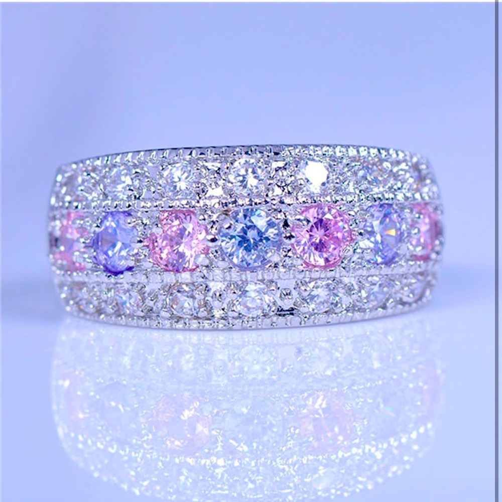 THE SOPHIE 💎 Genuine Pastel Pink / Purple topaz Ring Silver Simulated Diamond 7